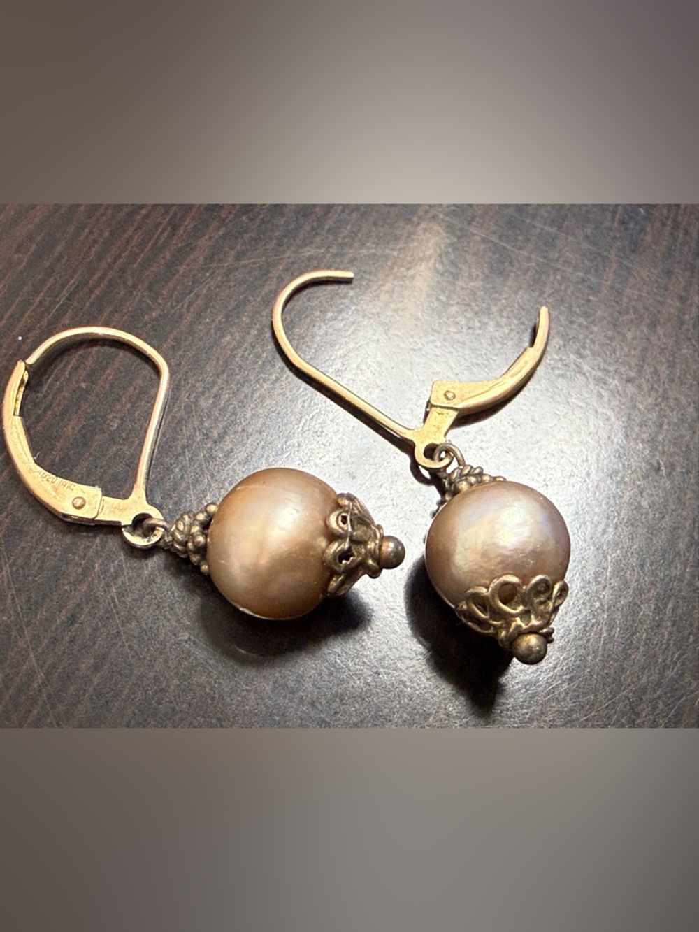 Vintage Estate Pearl 1/20 14k gold filled-Dangle Earrings ~1 in Long